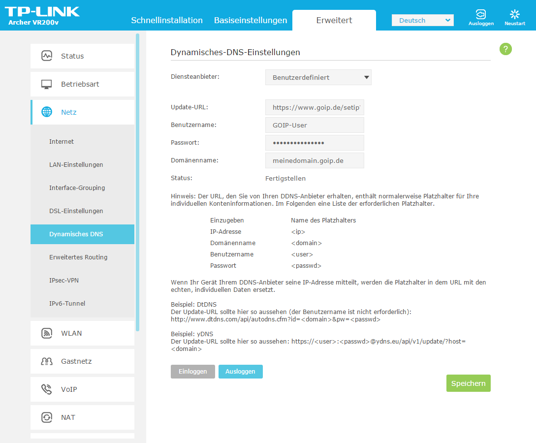 Beispiel für TP-Link Archer VR200v